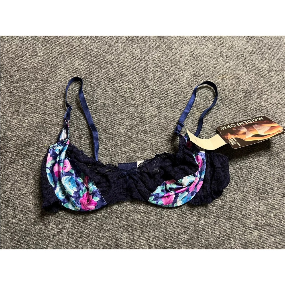 NWT Maidenform Bra Private‎ Affair 34B LACE floral Navy Blue